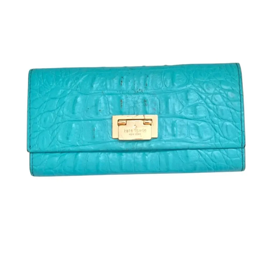 Kate Spade Women's Blue Leather Croc Embossed Valley Cyndy Wallet